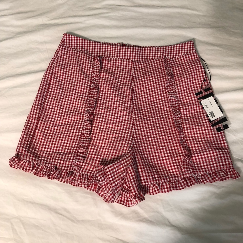 NWT. Boutique. Red Plaid High-Waisted Shorts.